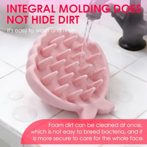 Silicone Scalp Massager Hair Growth,Hair Scrubber Scalp Stimulator Exfoliator Brush with Soft Bristles for Wet Dry Scalp Care（Pink） - color: Pink