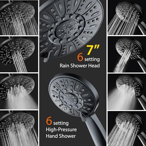 AquaDance 7" Premium High Pressure 3-Way Rainfall Combo for The Best of Both Worlds - Enjoy Luxurious Rain Showerhead and 6-Setting Hand Held Shower Separately or Together - Matte Black Finish - color: Matte Black, style: 2.5 Gallons Per Minute