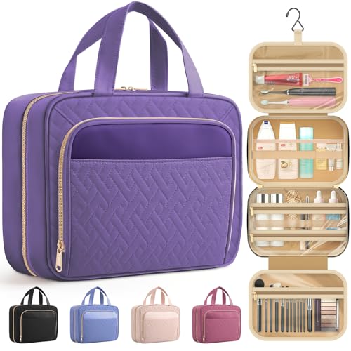 HOTOR Hanging Travel Toiletry Bag Women Men, Dark Purple, Medium | Waterproof Makeup Bag Hanging Hook,Multiple Pockets,Travel Essentials,11.2 x 3.2 x 8.9inches - color: Dark Purple, size: Medium