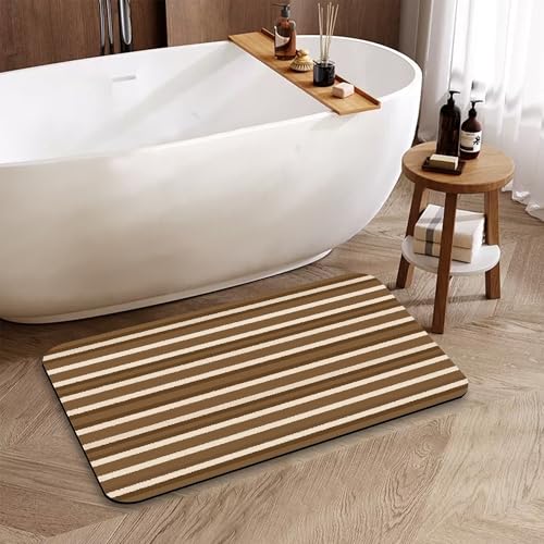 Brown Stripes Bath Mat, Water Absorbent Quick Dry Thin Bathroom Floor Mat, Rug for Bathroom Kitchen 17"x30" - color: Brown Stripes