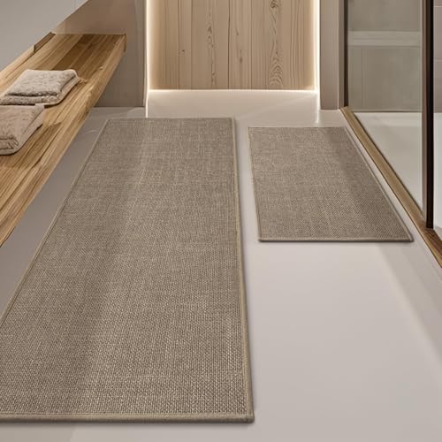 YIHOUSE Brown Bathroom Rug Sets 2 Piece, Dark Beige Absorbent Bath Mat, Non Slip Washable Quick Dry Thin Bath Rugs for Bathroom Floor and Toilet - color: Brown, size: 2 Piece (17"x24" + 17"x47")