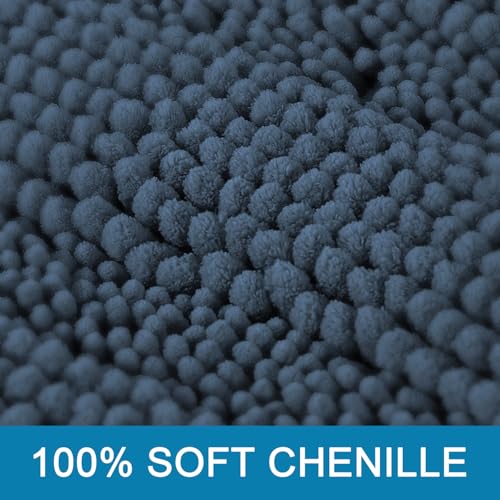 H.VERSAILTEX Bath Mats for Bathroom Non Slip Thick Chenille Striped Bath Rug Absorbent Fluffy Soft Shaggy Rugs Washable Dry Fast Plush Mats for Indoor, Bath Room, Tub - 17" x 24", Blue Indigo - color: Blue Indigo, size: 17" x 24"