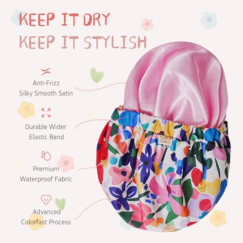 Years Calm Shower Caps for Women Reusable Waterproof, Double-Layer Extra Large Elastic Hair Cap for Shower for Long Hair & Braids, Travel & Home - color: colorful