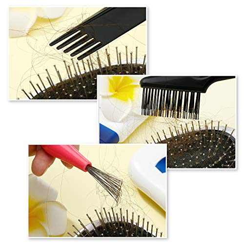Boao 2 Pcs Hair Brush Cleaning Tool Set,2-in-1 Double Headed Hair Brush Comb,Metal Toothed Cleaner Dirt Remover, Portable Hairbrush Cleaner Tool for Removing Dust Home Salon Use(Pink and Black) - color: Pink and Black