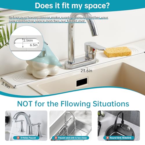 Stone Faucet Mat for Kitchen Sink Oval Hole Bathroom sink splash guard | Water-Absorbing Diatomite Stone Drying Mat & Sink Protectors Absorbent Stone Tray for Bathroom Counter, Oval Hole 6.5" x 2.5" - color: White
