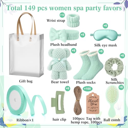 6 Set Spa Gifts Bulk for Women, Sleepover Party Favors Supplies for Bridesmaid Bridal Shower Wedding Guests Baby Shower Birthday Gift with Towels Socks Hair Tie Clip Eye Masks(Sage Green) - color: Sage Green