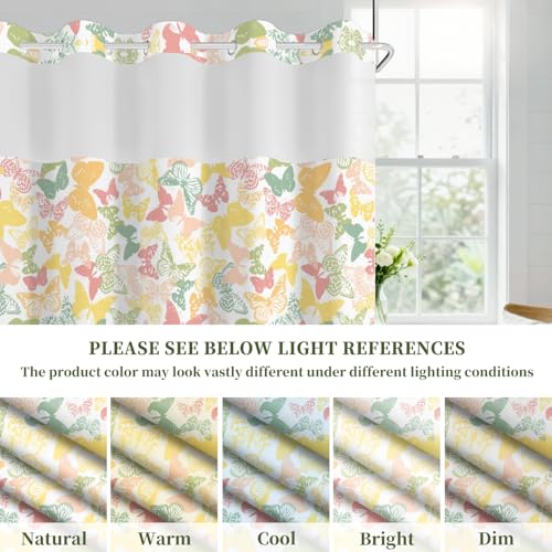 Butterfly No Hook Shower Curtain with Snap in Liner Set 71x74 in | Boho Modern Abstract Pastel Colorful Cute Butterfly Girly Shower Curtain for College Dorm Hotel Apartment Bathroom Bathtub - color: Boho Butterfly