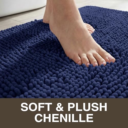 Neater Home Plush Bathroom Rugs 36x24 Thick Chenille Quick Dry Microfiber Absorbent Bath Mat, Soft Bath Rugs, Machine Washable Bathroom Floor Mat for Tub Shower Sink, Home Decor Accessories, Navy - color: Navy Blue, size: 36" x 24"
