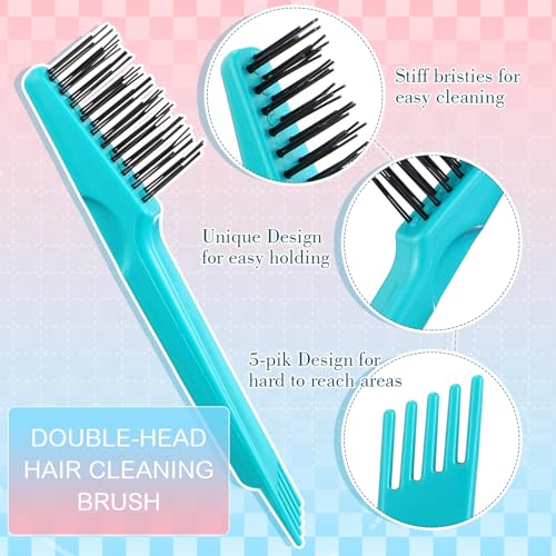 Boao 2 Pcs Hair Brush Cleaning Tool Set,2-in-1 Double Headed Hair Brush Comb,Metal Toothed Cleaner Dirt Remover, Portable Hairbrush Cleaner Tool for Removing Dust Home Salon Use(Pink and Green) - color: Pink and Green