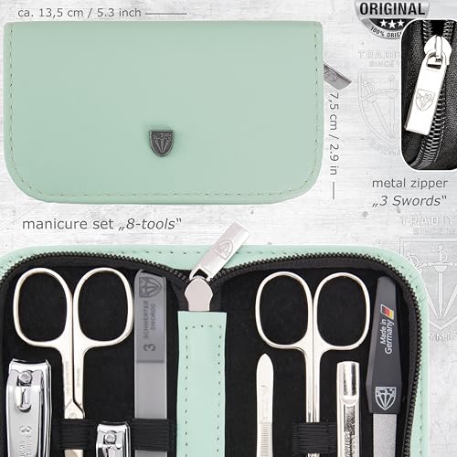 3 Swords Germany - brand quality 8 piece manicure pedicure grooming kit set synthetic leather case mint - Made in Germany - color: MINT