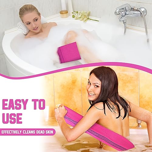 Hosuly 2 Pcs Korean Exfoliating Washcloth and Mitts Set Long Exfoliating Back Italy Towel Scrub Mitt Wash Cloth Scrubber for Women Men Shower Dead Skin Removing Dry Skin (Rose Red) - style: Rose Red