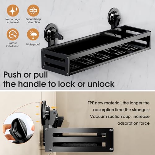 Suction Cup Shower Caddy, 15.7 inch Extended Version, 5 Hooks & Towel Rrack, No Drilling Required, Rust-resistant Bathroom Shower Organizer,with 2 Extra Suction Cups for Replacement Use(2Pack-Black) - size: 15.7 inches(2-Pack Black )