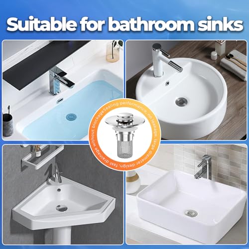 Bathroom Sink Drain Strainer,(4PCS) Pop-up Sink Drain Strainer with Removable Stainless Steel Strainer Basket Hair Catcher, Bathroom Sink Strainer for Bathroom Sink Stopper Replacement - color: Sliver-4