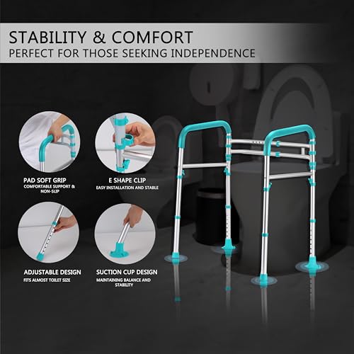 Lianjindun Toilet Safety Rails (350 lb), Adjustable Toilet Frame for Elderly, Seniors, Handicap & Disabled, Foldable Handicap Toilet Handles Fit Any Toilets（Peacock Blue） - color: Peacock Blue