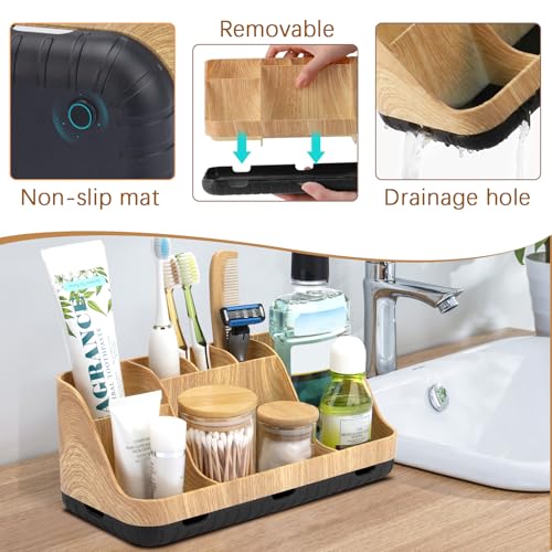 GFWARE Bathroom Organizers and Storage - Detachable 7 Slots Kids Electric Toothbrush and Toothpaste Holde Drainage for Bathroom Accessories Organization Counter Vanity Storage - color: Wood