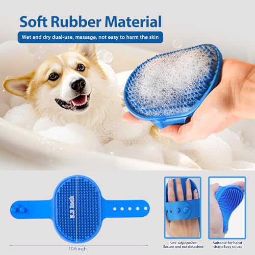 NVNAN 5-Piece Dog Grooming Brush Set with Grooming Gloves | Includes deshedding comb, shampoo brush, and pet hair removal tools for shedding, bathing, and brushing - color: Blue-4