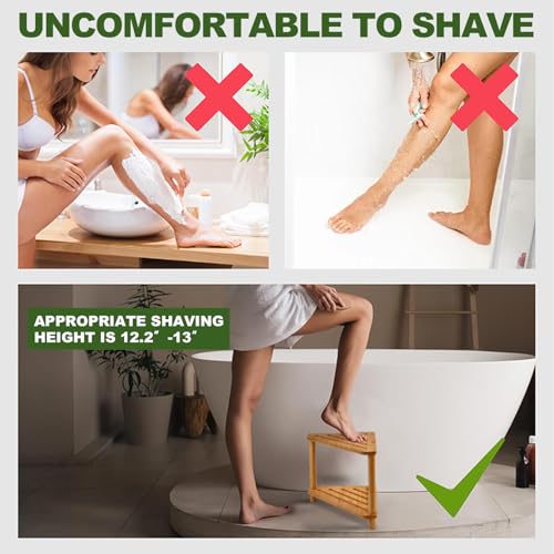 Bamboo Corner Shower Stool,2-Tier Waterproof Shower Stool for Inside Shower Shaving Leg,Small Spaces,Shower Foot Rest with Storage Shelf,Shower Bench,Bath Seat,Corner Nightstand gift for women mom - style: GU-QZST