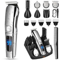 Ufree Beard Trimmer for Men, Waterproof Electric Razor, Grooming Kit | Stainless steel blades, six interchangeable heads, wet and dry use, USB rechargeable, for face body nose ear trimming, silver - color: Silver