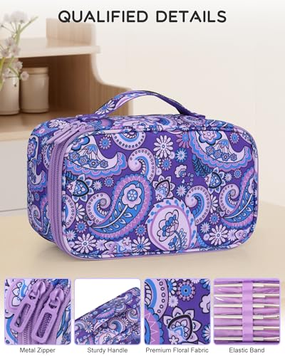 Relavel Travel Makeup Bag, Small Floral Cosmetic Bag with Makeup Brush Compartment, Portable Makeup Pouch for Women, Double Layer Cute Toiletry Organizer Bag, Purple Flower - color: 01B-Floral Purple, size: MEDIUM