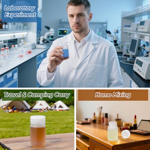 DEMORA 1 oz Small Plastic Bottles with Caps, Airtight Refillable Wide Mouth Travel Bottles for Toiletries, HDPE Food Grade Plastic Containers for Liquids Pill Sample Lab Reagent (Translucent, 4 Pcs) - color: Translucent, size: 1 oz