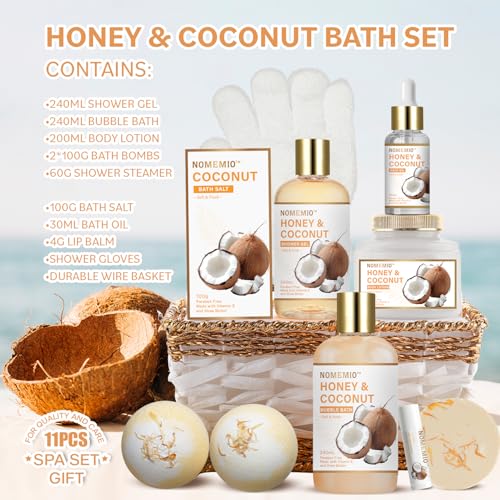 Birthday Gifts for Women, 11pcs Honey & Coconut Luxury Gift Basket Bubble Bath Skincare Gift Set - size: 11pcs Honey & Coconut
