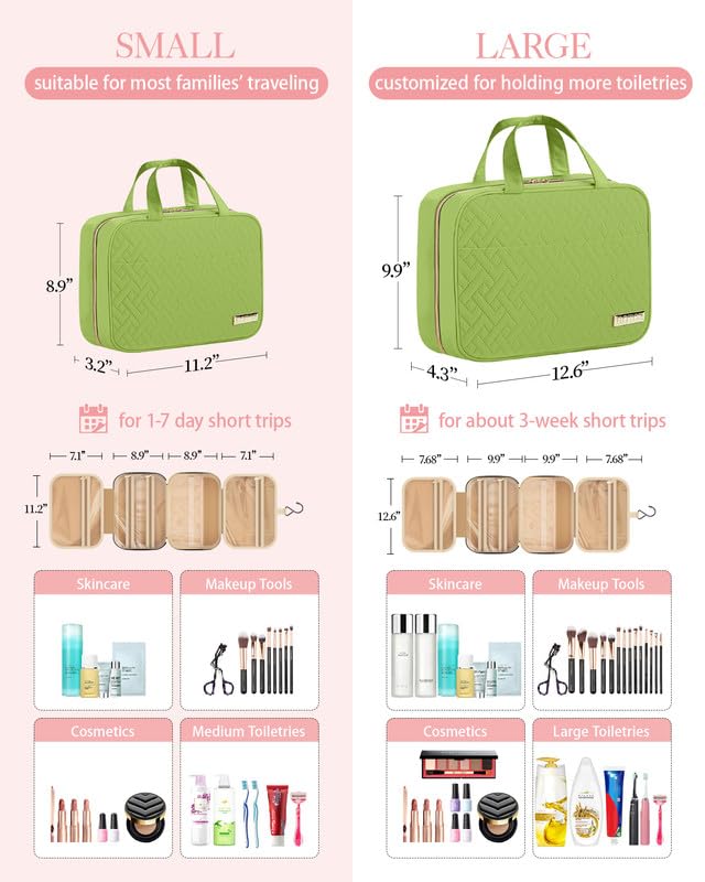 HOTOR Travel Toiletry Bag - Hanging Toiletry Bag for Women & Men, Makeup Bag/Big Comparment, Waterproof for Travel Accessories, Travel Essentials, Medium, Avocado Green - color: Avocado Green, size: Medium