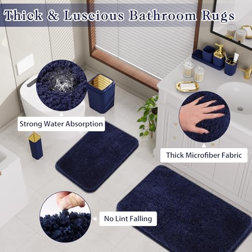 XLHOMO Bathroom Set - Navy Blue Bathroom Sets with Shower Curtain and Rugs, 24PCS Shower Curtain Set with Hooks, Soap Dispenser, Soap Dish, Toilet Brush Holder and Trash Can for Housewarming - color: Navy Blue and Gold, size: Bathroom Set+Shower Curtain+B