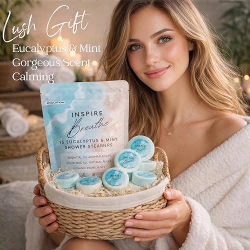 EvolutionUSA Shower Steamers for Women – 15 Pack, Natural Eucalyptus & Mint Shower Steamers Aromatherapy, Slow Dissolving Shower Steamer, Luxury Relaxing Gifts for Women, Large, sky blue