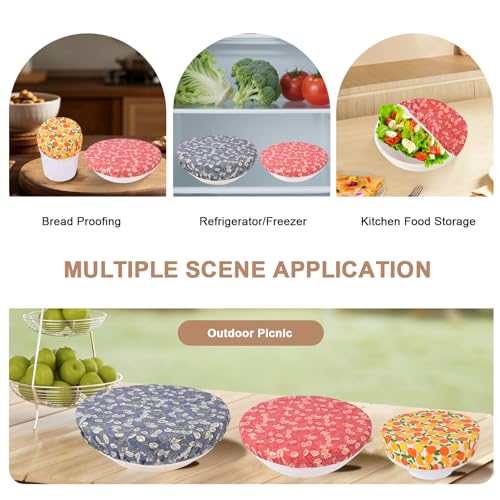 Reusable Bowl Covers for Bread Proofing - Beeswax Bowl Covers Reusable 3 Set, Cotton Blend Stretch Design, Fits 4-13 Inch Bowls, Shower Caps for Sourdough Bread, Dough Proofing & Food Storage（Leaves） - color: Leaves