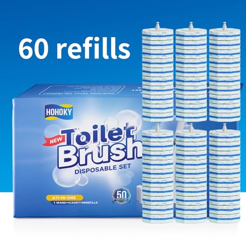60pc Refills Disposable Toilet mats Brush Cleaning System, Toilet Cleaning Brush, 60 Replacement Brush Heads, No Handle or Base，Toliet Wand Refills,Toilet Bowl Clean Refill Pads,Toilet Scrubber Refill - style: 60 refflls（Without handle）