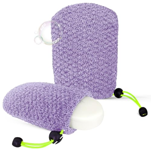 MIG4U Exfoliating Soap Bag for Shower 2 Pieces - Bar Soap Saver Pouch, Bamboo Body Scrubber Exfoliator Pocket in Travel Bathing, Purple - style: 1 exfoliation level - Purple