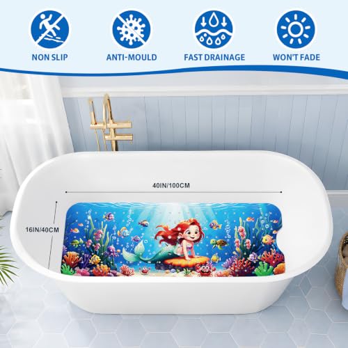XIYUNTE Baby Bath Mat for Tub Non Slip Kids Bath Mat - 40''x16'' Extra Long Cartoon Bathtub Mat Non Slip Kids Shower Mat Eco-Friendly Toddler Bath Mats with Suction Cups, Machine Washable, Mermaid - color: K-mermaid