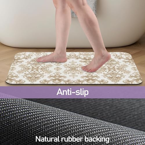 Yellow Flowers Bathroom Rug, Rapid Dry Absorbent with Non-Slip Rubber Base Bath Mats for Bathroom 17"x30" - color: Yellow Flowers