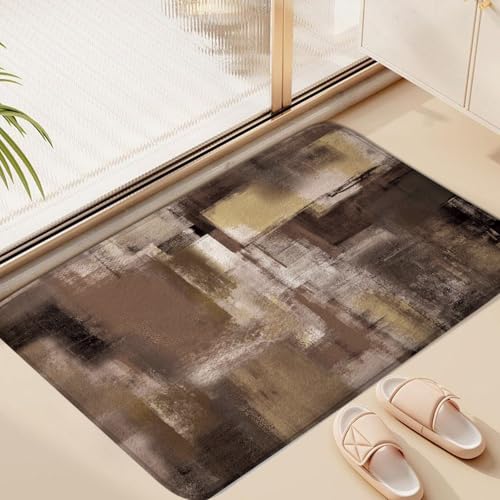 Tan Brown Abstract Bath Rug, Modern Art Rustic Grey Rust Painting Bath Mat Sets for Bathroom, Soft Non Slip Floor Rugs 17X29 Inch - color: Tan Brown