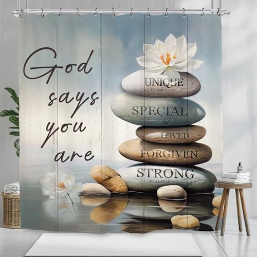 Zen Spa Shower Curtain 72Wx72L Inch Meditation Quotes Motivational Bible Christian Inspirational Positive Bathroom Set Accessories Decor with 12 Pack Hooks - color: Zen Spa, size: 72"W x 72"L (Pack of 1)