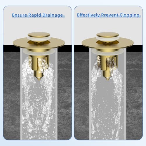 iFealClear Metal Universal Bathroom Sink Stopper, Upgraded Stainless Steel Sink Drain Strainer for 1.1''~2.36" Basin Pop Up Drain Strainer, Anti-Clogging Filter Basket, Brushed Gold - color: Brushed Gold