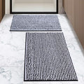 Chenille Bathroom Rugs Set 2 Piece, Absorbent Bath Rugs, Non-Slip Bath Mats, Machine Washable Rugs for Bathroom Floor, Tub and Shower, Black&White (20 × 32 Plus 17 ×24 - Inch) - color: Black &White