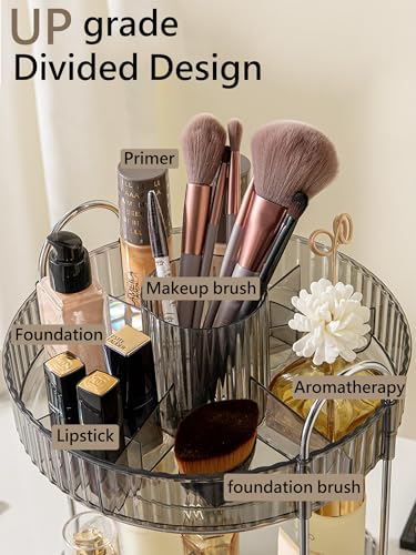 Asayuee 360 Rotating Makeup Organizer,2 Tier Large Capacity Make Up Organizers and Storage,Skincare Perfume Vanity Organizers,Bathroom Cosmetics Storage Organizer Countertop(Grey) - color: Grey, size: New-2 Tier