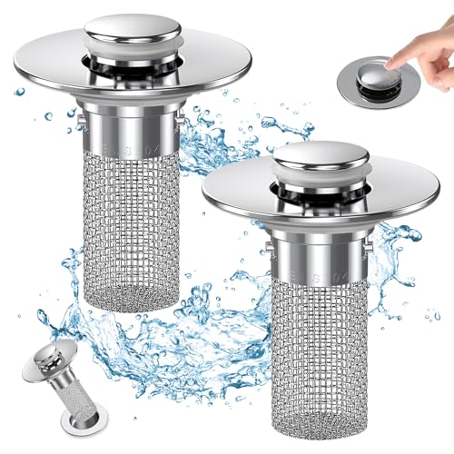 Bathroom Sink Drain Strainer, Pop Up Sink Drain Filter with Removable Stainless Steel Filter Basket Hair Catcher, Bathroom Sink Drain Stopper, for Us Bathroom Sink Stopper Replacement (2pcs) - color: 2pcs