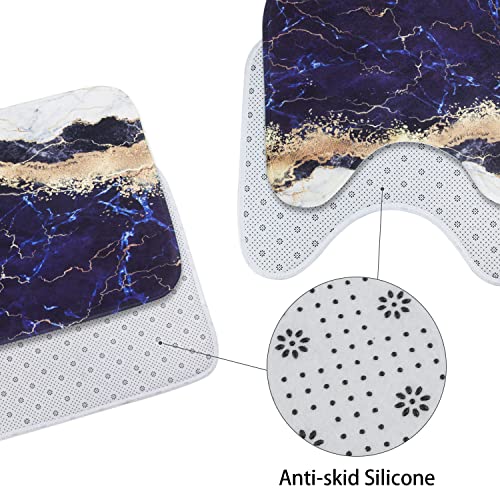 Marble Bathroom Sets with Rugs for Bathroom Decor, 72x72 Inches Gold Shower Curtain with Non-Slip Rugs and Accessories, Waterproof Machine Washable Bath (SC Set-marblebluegold) - color: Sc Set-marblebluegold