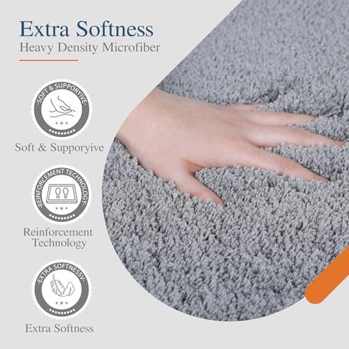 Walensee Bathroom Contour Rug (20x24, Grey) Non Slip Bath Mat for Water Absorbent Soft Microfiber Shaggy Machine Washable U Shape For Toilet