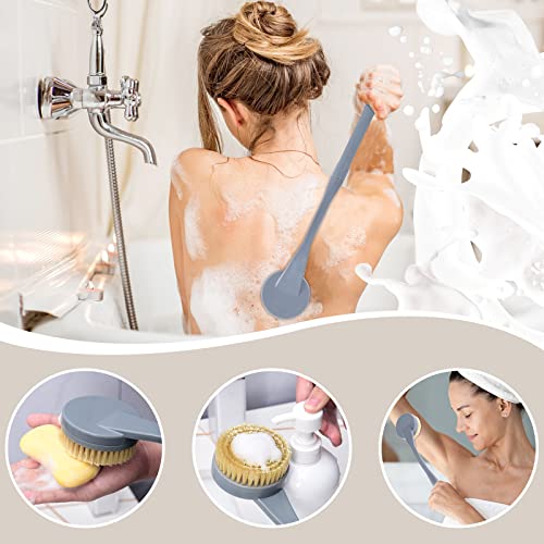Back Brush Long Handle for Shower, 20.5” Back Bath Brush for Shower, Back Scrubber, Exfoliation and Improved Skin Health for Elderly with Limited Arm Movement, Disabled - color: Grey