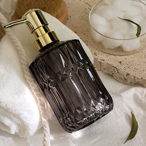 EMPO Clear Crystal Glass Soap Dispenser with ABS Plastic Pump, Lotion Dispensers for Kitchen, Bathroom (Grey) - color: Gray