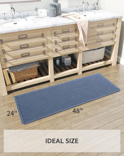 tchdio Waffle Bath Mat-Runner Rug, Super Absorbent Non Slip Bath Mats for Bathroom Machine Washable Long Rugs with Tassels, Bath Rugs for Bathroom Floor Beside Tub, 2' x 4'(24" x 48"), Blue - color: Blue, size: 2' x 4' (Rectangular)
