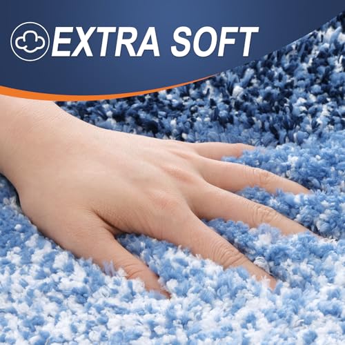 OLANLY Bathroom Rug Set 2 Piece, Soft Absorbent Microfiber Bath Mats and U-Shaped Contour Toilet Rug, Non-Slip, Machine Wash Dry, Plush Shaggy Bath Mats for Bathroom (24"x16"+24"x20", Navy) - color: Navy, size: 24" X 16" + U24" X 20"