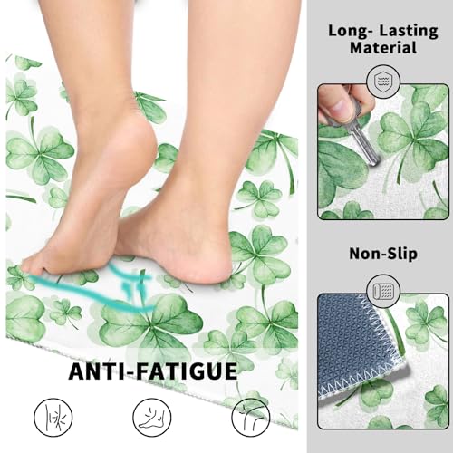 St. Patrick's Day Kitchen Mats for Floor 2 Pcs Green Watercolor Shamrock Clover Washable Runner Rug Non Slip 17"x47"+17"x30", St Patricks Day Kitchen Rugs Set for Spring Irish Home Decor - color: Green Watercolor Shamrock