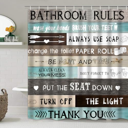AZHM Inspirational Quotes Shower Curtain Set for Bathroom 4 Pcs Brown Teal Patchwork Design Bathroom Accessory Decor Sets with Shower Curtain and Rugs - color: Brown Teal