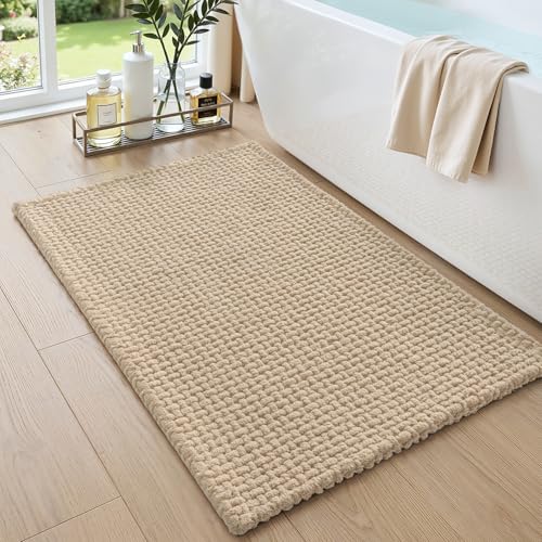 DEXI Bathroom Rugs 32x20, Non Slip Washable Bath Mat, Absorbent Chenille Bathmat, Ultra Soft Thick Carpet for Tub Shower Floor, Beige - color: Beige, size: 32" X 20" (Rectangular)