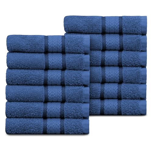 COTTON CRAFT Ultra Soft Washcloths - 12 Pack Luxury Washcloths - 100% Cotton Plush Absorbent 580 GSM Face Towels - Machine Washable Quick Dry Durable Wash Cloth Set - Bathroom Spa Gym Skincare - Blue - color: Blue, size: 12 Pack Wash Cloths