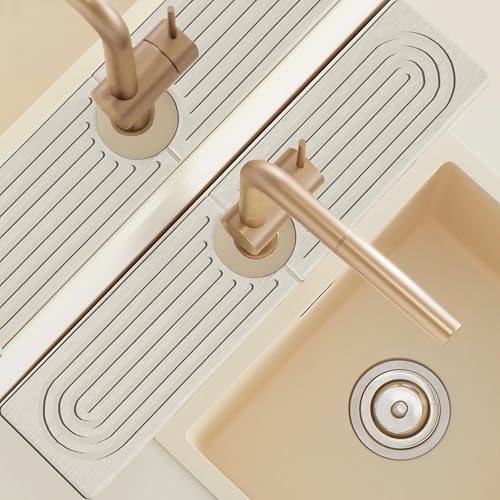 Quick Dry Stone Sink Splash Guard, 23.6" Extended Diatomaceous Earth Sink Absorbent Faucet Mat, Instant Drying Stone Tray for Kitchen & Bathroom Countertops, Aesthetic Home Decor Gift Women, Ash Grey - size: 23.6" x 3.9"